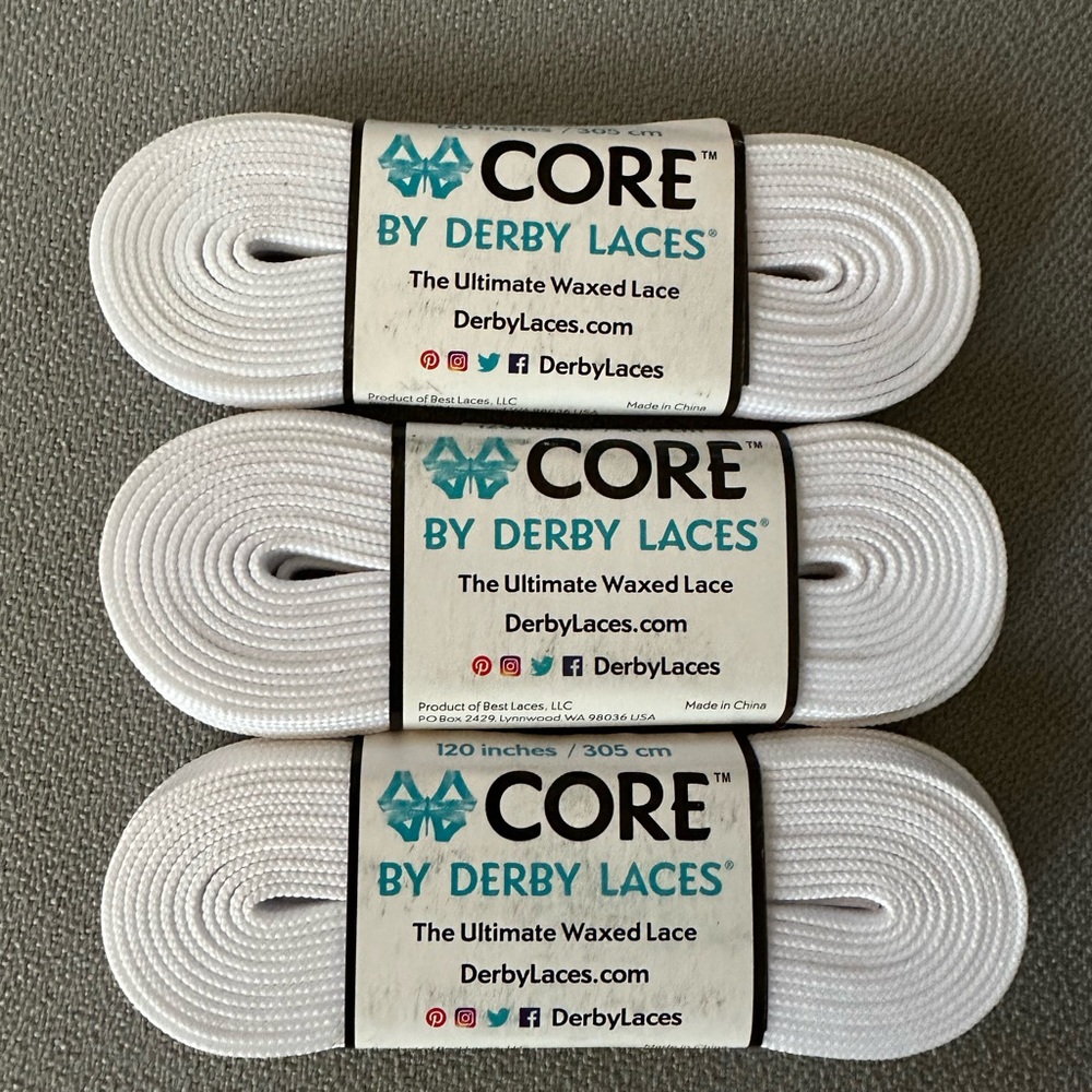 Figure skate Core Derby laces - 120 in. / 305 cm (3 sets of white laces)